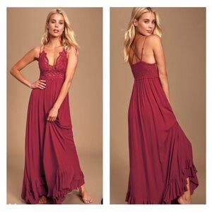Free People Adella Maxi Slip Dress in Burgundy